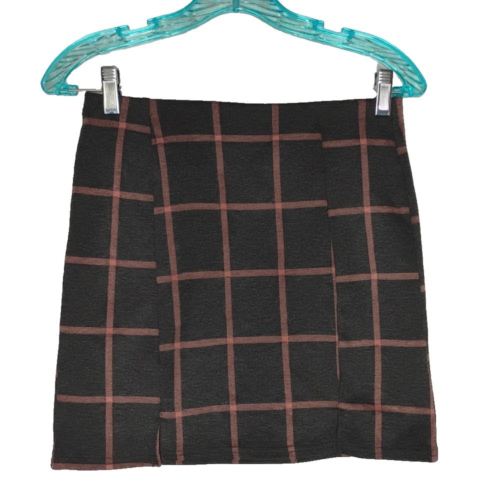Hesperus Women's Medium 26 Waist Stretch Gray/Pink‎ Plaid Mini Skirt Y2K